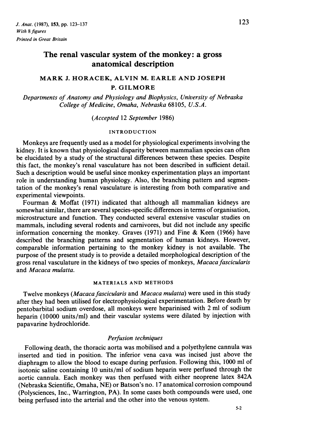 The Renal Vascular System of the Monkey: a Gross Anatomical Description MARK J