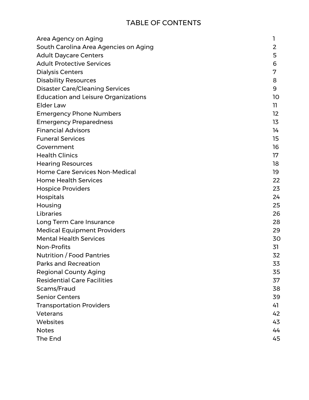 Table of Contents