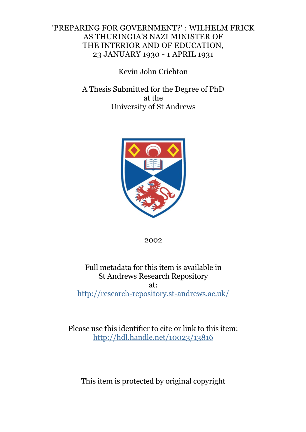 Kevin John Crichton Phd Thesis