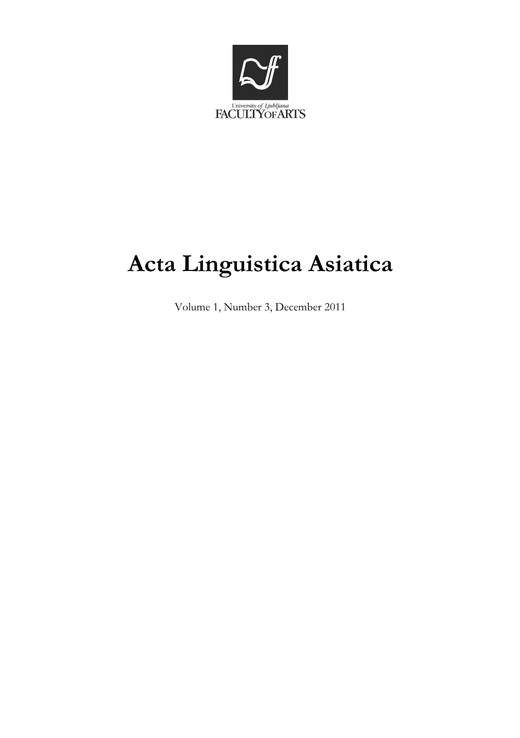 Acta Linguistica Asiatica