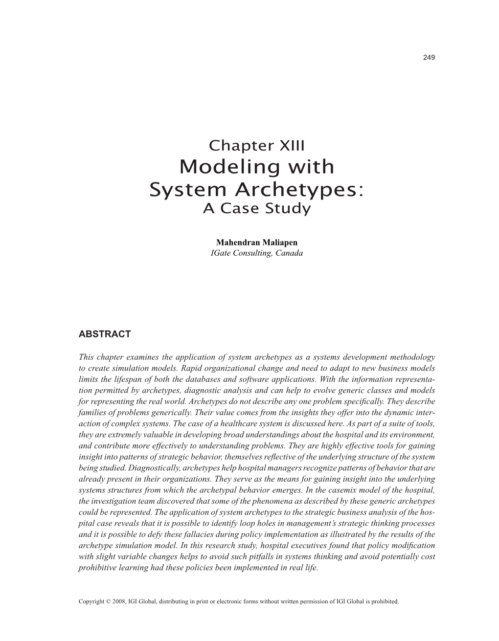 Chapter XIII Modeling with System Archetypes: a Case Study