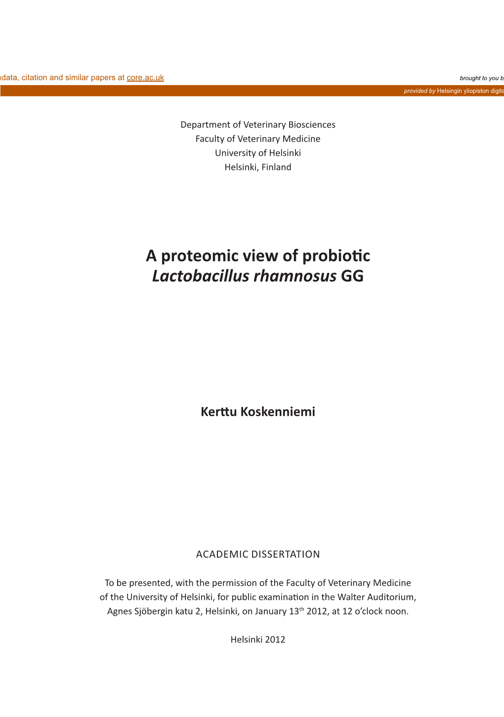 A Proteomic View of Probiotic Lactobacillus Rhamnosus GG