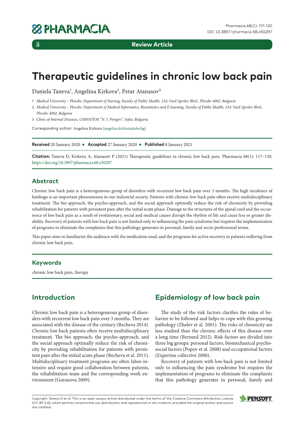 ﻿Therapeutic Guidelines in Chronic Low Back Pain