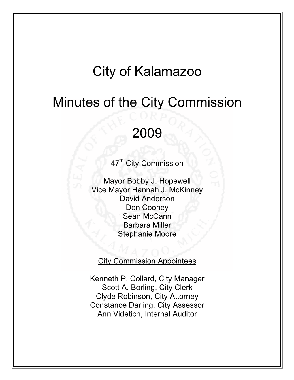 2009 City Commission Minutes