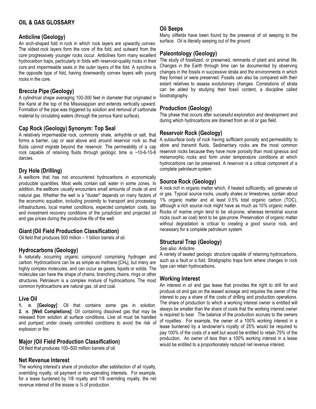 OIL & GAS GLOSSARY Anticline (Geology) Breccia Pipe (Geology