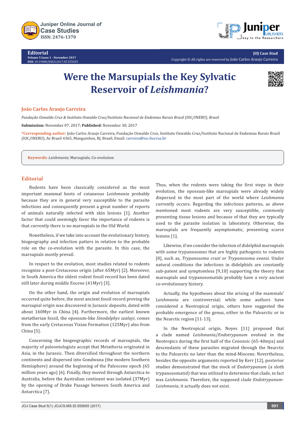 Were the Marsupials the Key Sylvatic Reservoir of Leishmania?