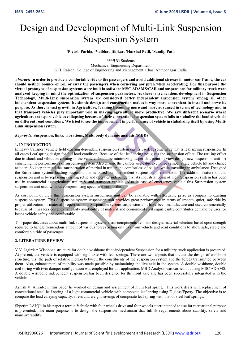 Design and Development of Multi-Link Suspension Suspension System