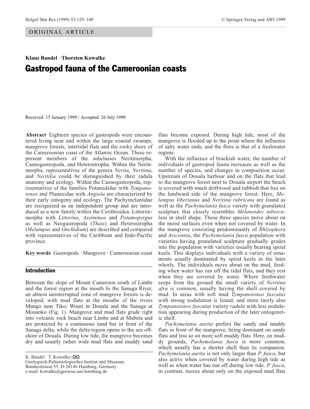 Gastropod Fauna of the Cameroonian Coasts