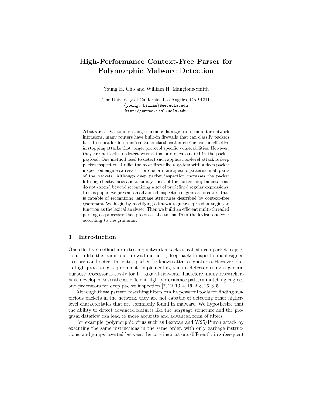 High-Performance Context-Free Parser for Polymorphic Malware Detection