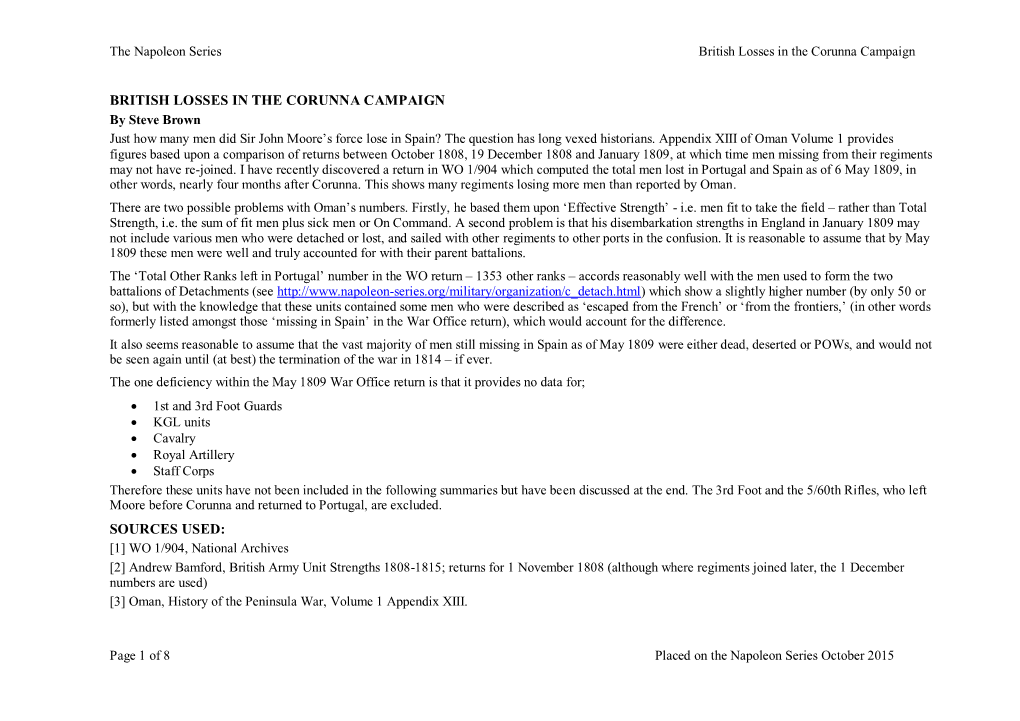 British Losses in the Corunna Campaign