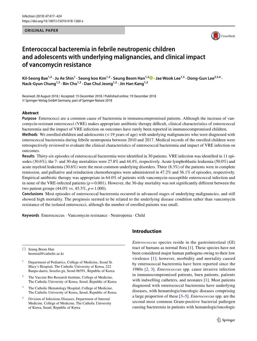 Enterococcal Bacteremia in Febrile Neutropenic Children and Adolescents with Underlying Malignancies, and Clinical Impact of Vancomycin Resistance