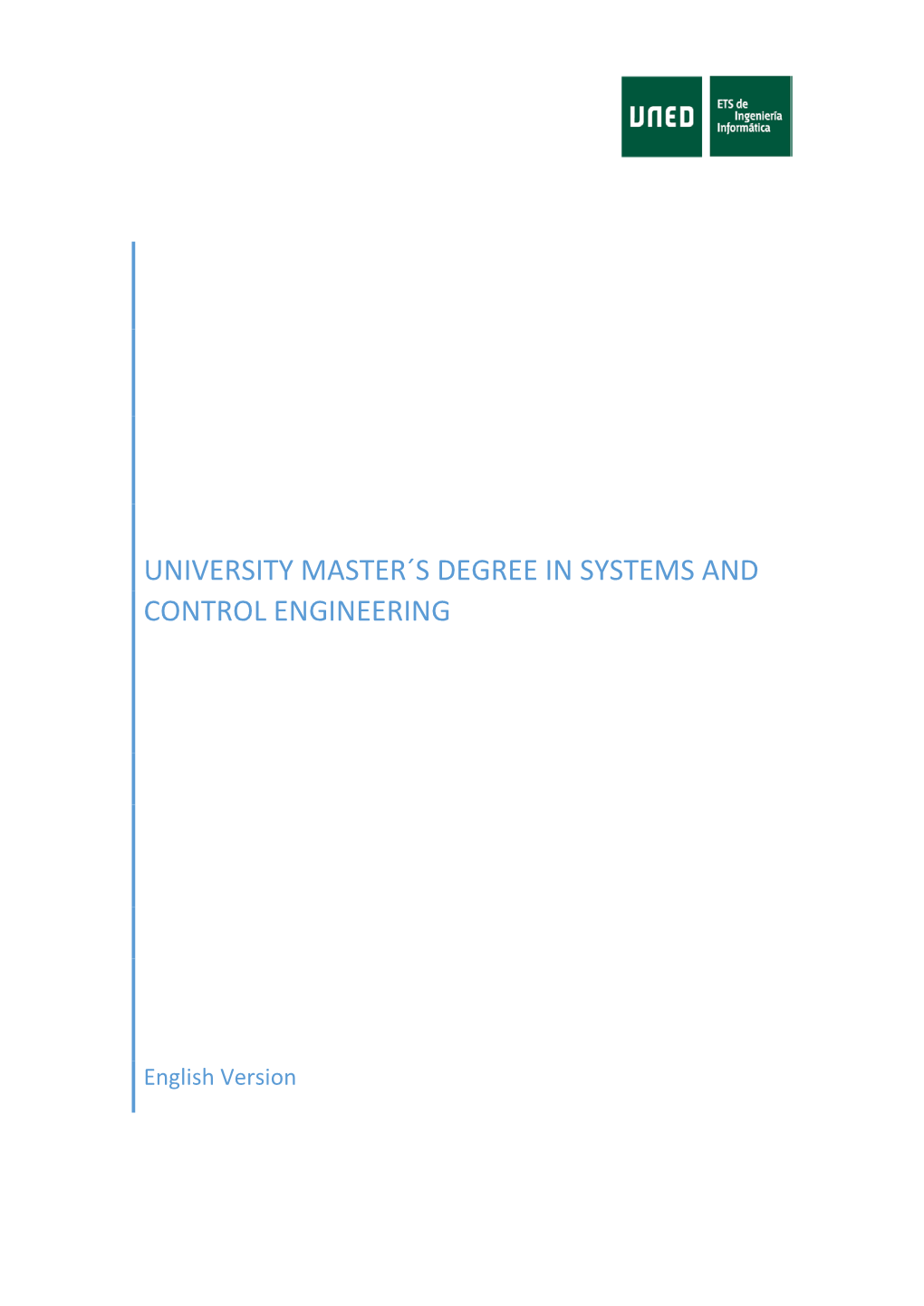 University Master´S Degree in Systems and Control Engineering