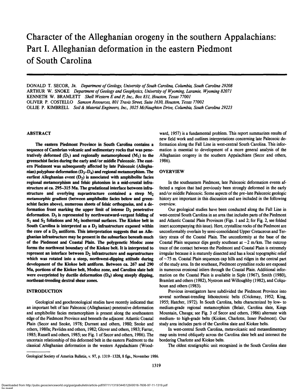 Character of the Alleghanian Orogeny in the Southern Appalachians: Part I