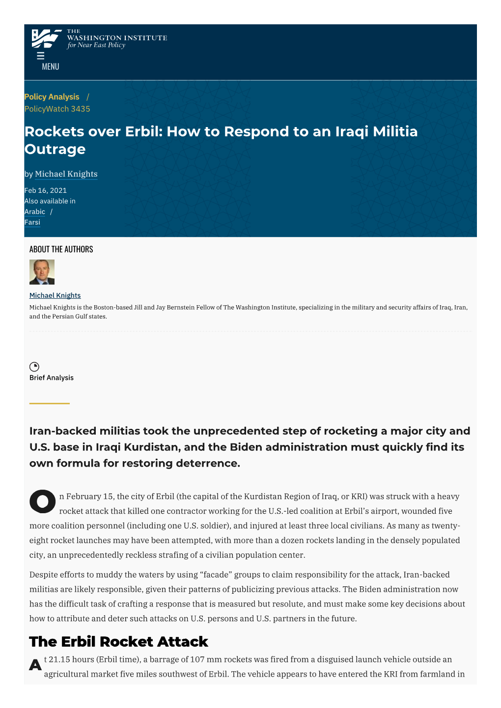How to Respond to an Iraqi Militia Outrage by Michael Knights
