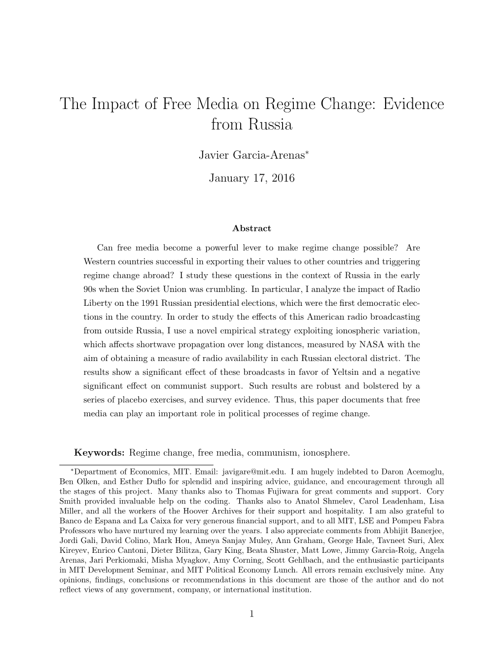 The Impact of Free Media on Regime Change: Evidence from Russia