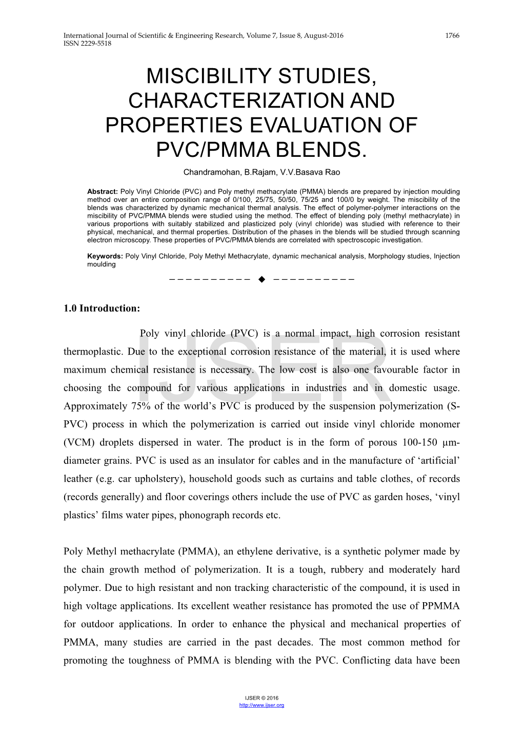 Miscibility Studies, Characterization and Properties Evaluation of Pvc/Pmma Blends