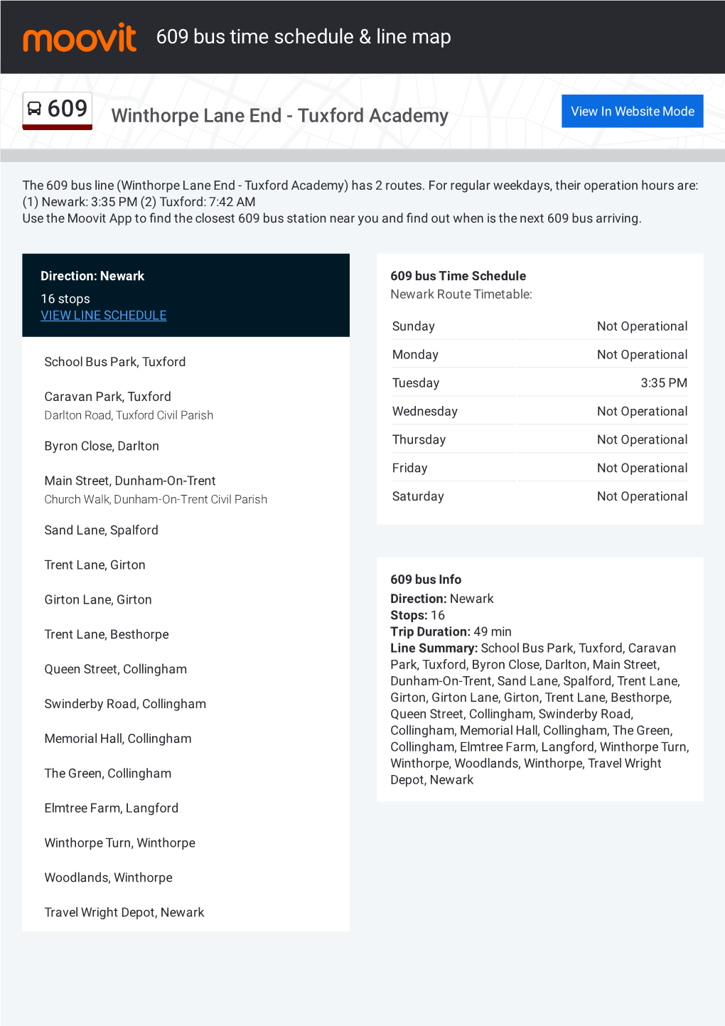 609 Bus Time Schedule & Line Route