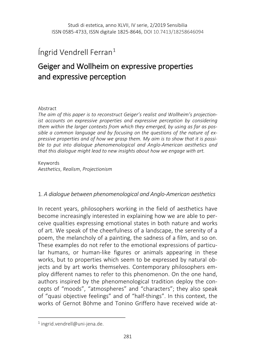 Íngrid Vendrell Ferran1 Geiger and Wollheim on Expressive Properties and Expressive Perception