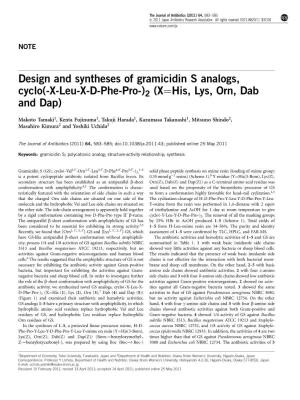 Design and Syntheses of Gramicidin S Analogs, Cyclo(-X-Leu-XD
