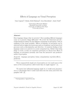 Effects of Language on Visual Perception