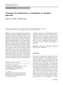 Taxonomy of Cyanobacteria: a Contribution to Consensus Approach
