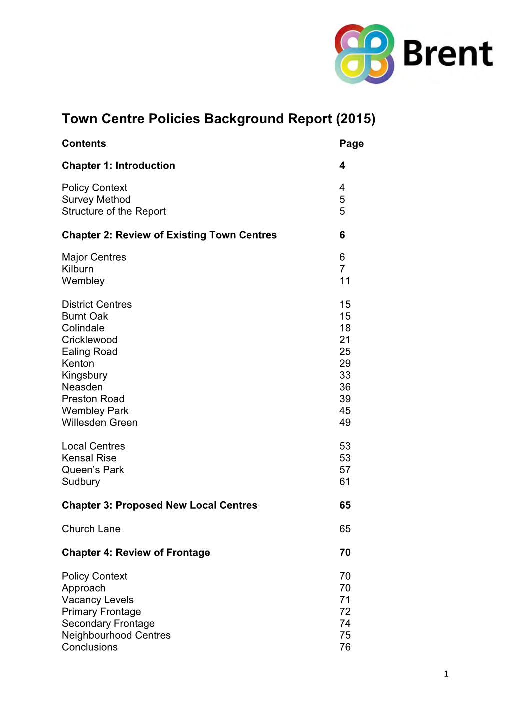 Town Centre Policies Background Report (2015)