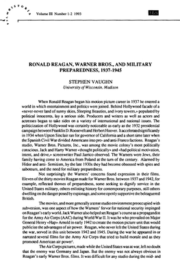 Ronald Reagan, Warner Bros., and Military Preparedness, 1937-1945 Stephen Vaughn