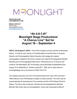 Moonlight Stage Productions' “A Chorus Line” Set for August 18