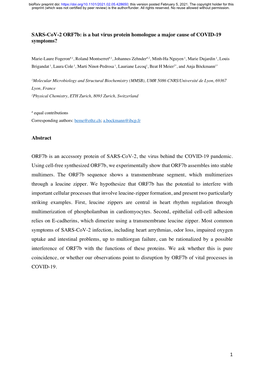 SARS-Cov-2 Orf7b: Is a Bat Virus Protein Homologue a Major Cause of COVID-19 Symptoms?