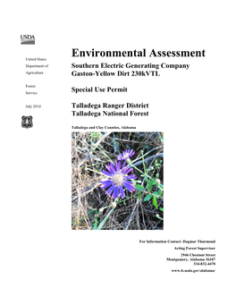 Environmental Assessment United States Department of Southern Electric Generating Company Agriculture Gaston-Yellow Dirt 230Kvtl