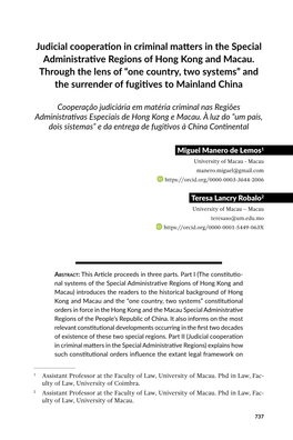 Judicial Cooperation in Criminal Matters in the Special Administrative Regions of Hong Kong and Macau