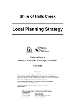 Shire of Halls Creek Local Planning Strategy Shire Planning of Strategy Halls Creek Local MAY 2016