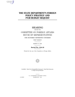 The State Department's Foreign Policy Strategy and FY20 Budget Request