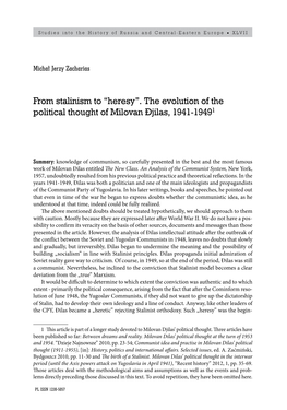 From Stalinism to “Heresy”. the Evolution of the Political Thought of Milovan Ðjilas, 1941-19491