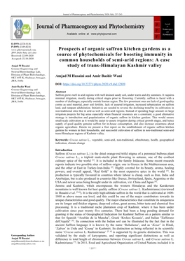 Prospects of Organic Saffron Kitchen Gardens As a Source Of