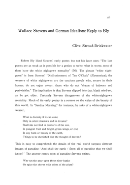 Wallace Stevens and German Idealism: Reply to Bly