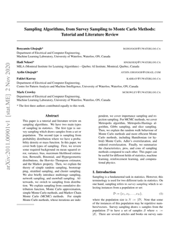 Sampling Algorithms, from Survey Sampling to Monte Carlo Methods: Tutorial and Literature Review