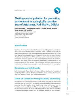 Abating Coastal Pollution for Protecting Environment in Ecologically Sensitive Area of Astaranga, Puri District, Odisha