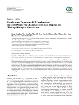 Review Article Simulators of Squamous Cell Carcinoma of the Skin: Diagnostic Challenges on Small Biopsies and Clinicopathological Correlation