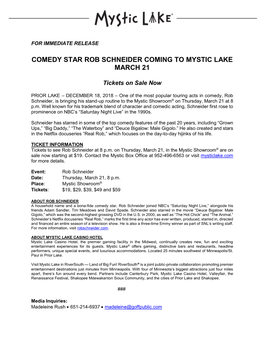 Comedy Star Rob Schneider Coming to Mystic Lake March 21