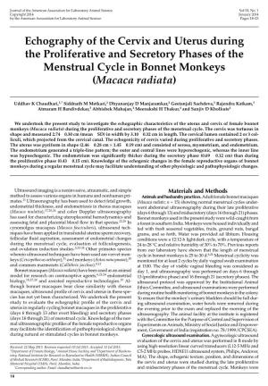 Echography of the Cervix and Uterus During the Proliferative and Secretory Phases of the Menstrual Cycle in Bonnet Monkeys (Macaca Radiata)