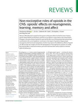 Opioids' Effects on Neurogenesis, Learning, Memory