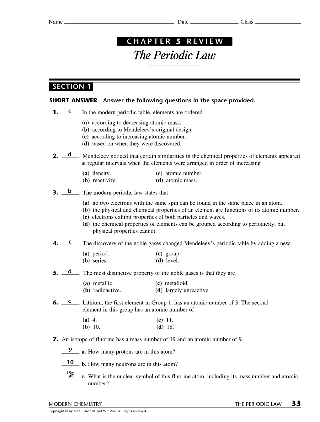 The Periodic Law