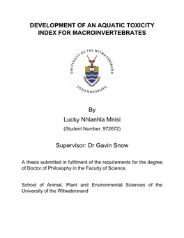 Development of an Aquatic Toxicity Index for Macroinvertebrates