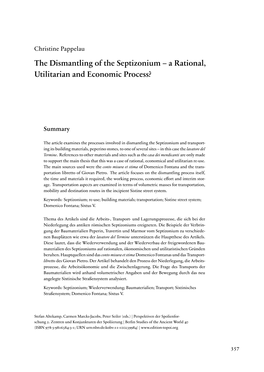 The Dismantling of the Septizonium – a Rational, Utilitarian and Economic Process?