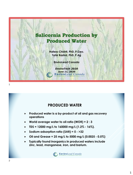 Salicornia Production by Saline Produced Water