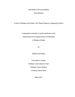 The Tibetan Regency of Ngawang Tsültrim a Dissertation