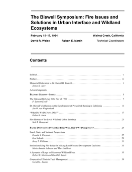 The Biswell Symposium: Fire Issues and Solutions in Urban Interface and Wildland Ecosystems