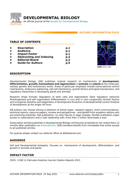DEVELOPMENTAL BIOLOGY an Official Journal of the Society for Developmental Biology