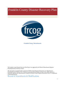 Franklin County Disaster Recovery Plan 2012